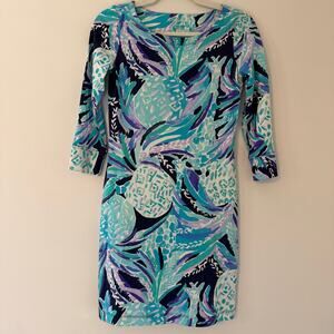 Lilly Pulitzer 100% Pima Cotton Tropical Floral Print Bodycon Dress Size XXS